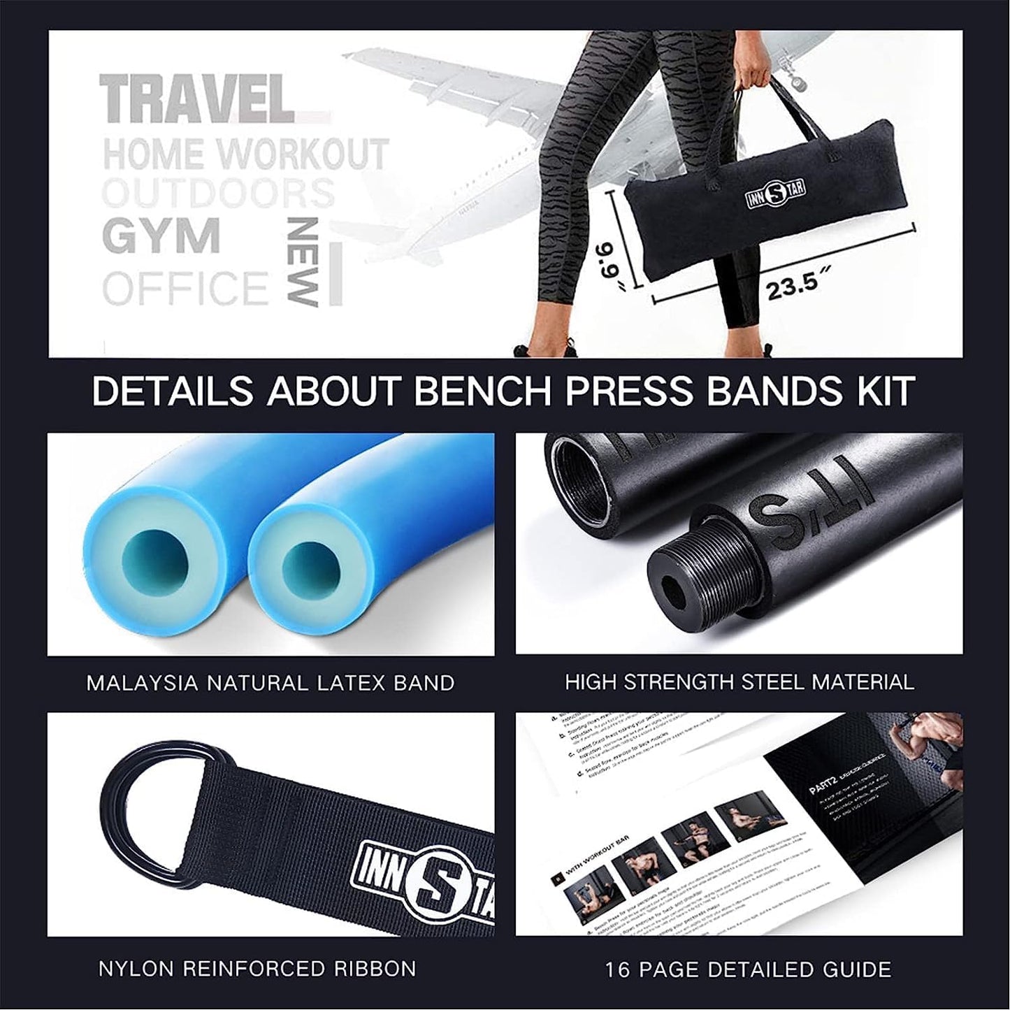 Portable Home Gym Set with Workout Bar, Bench Press Set, Squat Resistance Band, Door Anchor and More-Full Body Workout Equipment to Build Muscle and Shape Body